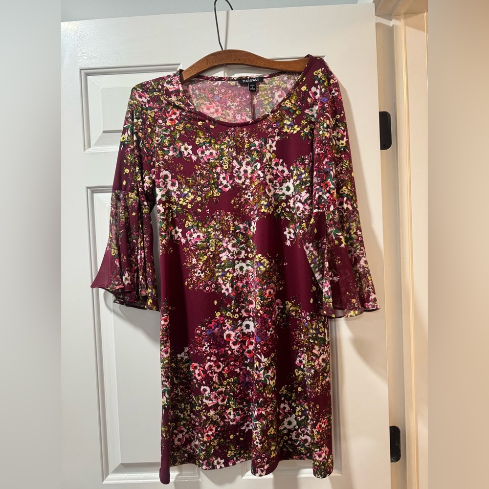 Roz & Ali Burgundy Floral Long Sleeve Dress